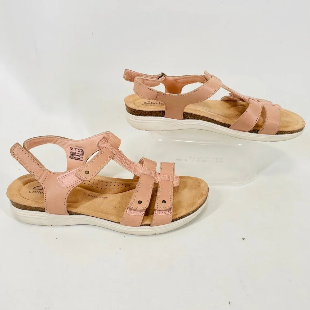 Clarks Collection Mira Tide Pink Leather Strappy Comfort Sandals Womens 11N